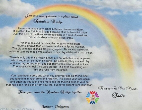 Pet Loss Giftspet Memorialrainbow Bridge Poempersonalized Etsy