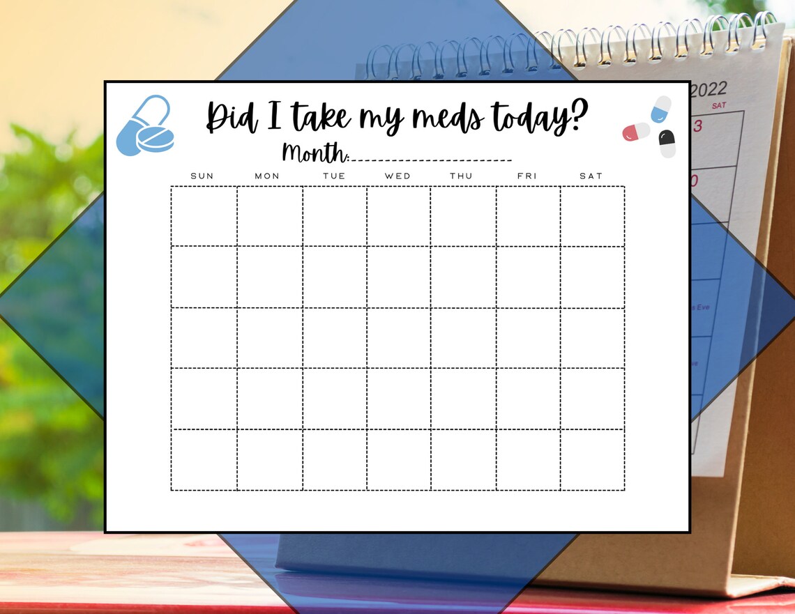 Medication Calendar Reminder for Meds Checklist Planner for Medicine ...