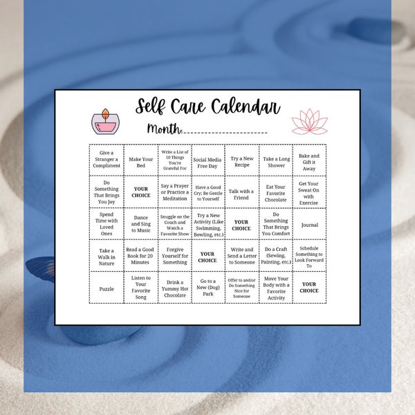 Calendar for Self Care Activities for Depression Self Help Ideas for Depression Care Kit Printout Calendar for Self-Care Activity Planner