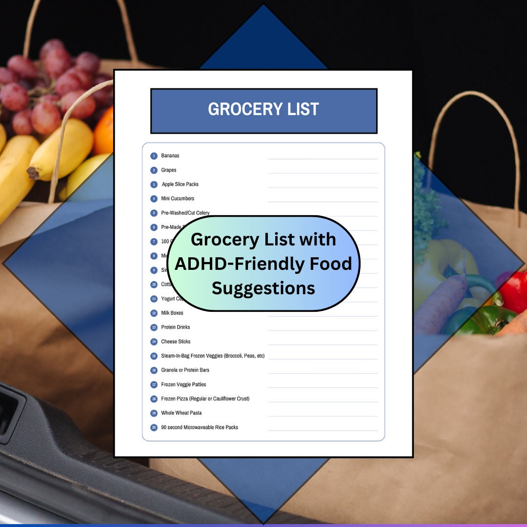 ADHD Grocery List Template Meal Idea Food Plan Autism Picky Eater