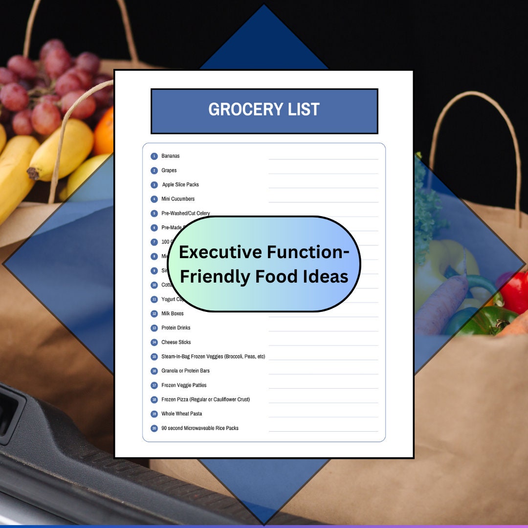 Pre-built ADHD Grocery List Food Checklist Easy Snack Ideas Fast Lunch ...