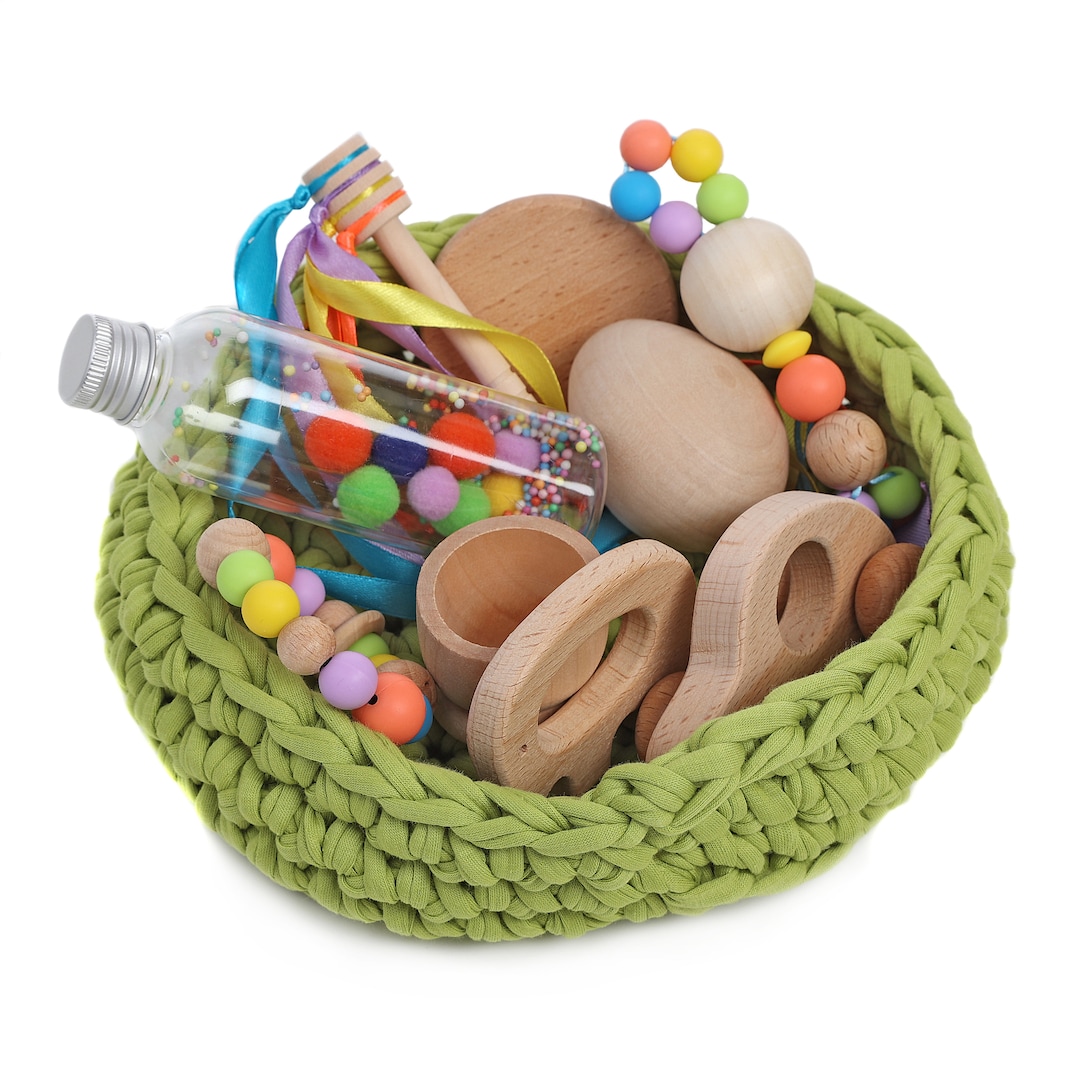 Baby Treasure Basket. Baby Sensory Basket. Montessori Sensory
