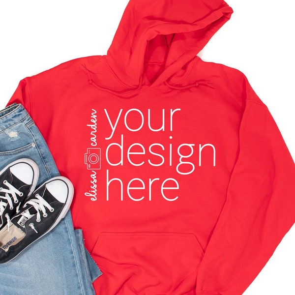 Red Gildan 18500 Hooded Sweatshirt Mockup, Gildan 18500 Mockup, Unisex Hoodie Mock Up, Flat Lay Mockup