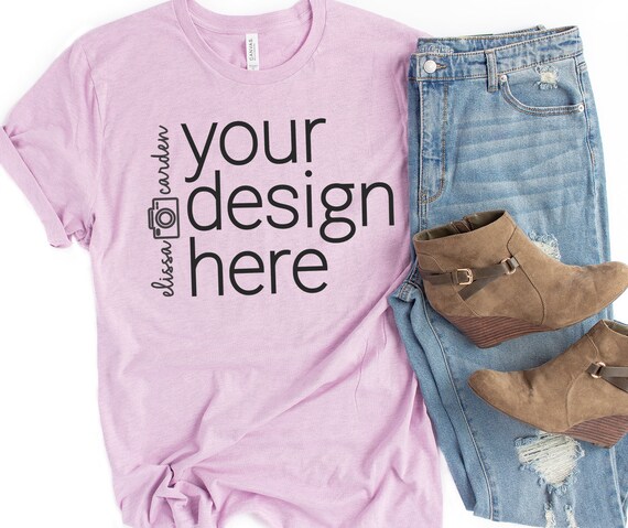 T-Shirt Mockup Bella 3001 Heather Prism Lilac