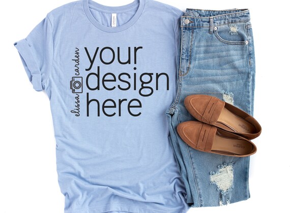 Bella Canvas 3001 Shirt Mockup Heather Blue T-Shirt