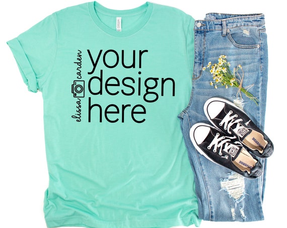 T-Shirt Mockup Bella 3001 Heather Mint Light