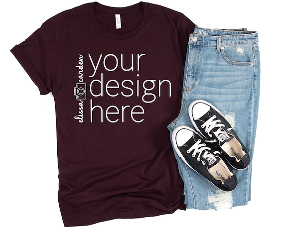 Oxblood Black Bella Canvas Mockup 3001 Simple T-Shirt