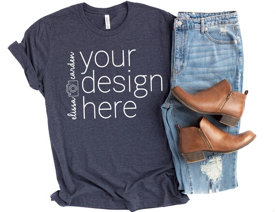 Bella Canvas 3001 Shirt Mockup Heather Midnight Navy