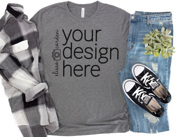 T-Shirt Mockup Bella 3001 Deep Heather Gray