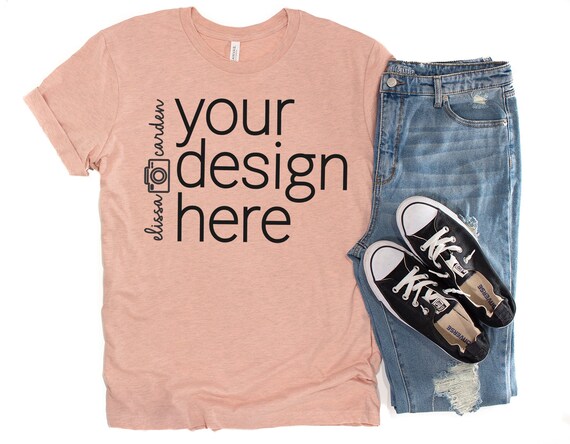 3001 Bella Canvas Mockup Photo Heather Prism Peach