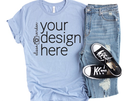 3001 Bella Canvas Mockup Photo Heather Blue T-Shirt