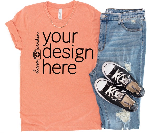 Heather Sunset Bella Canvas 3001 T-Shirt PSD Mockup Template