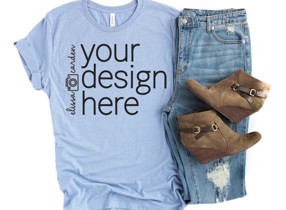 T-Shirt Mockup Bella 3001 Heather Blue Bella
