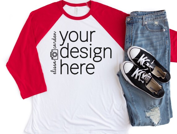 Red Raglan Mockup Bella Canvas 3200 Shirt Mockup