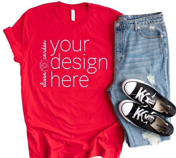 Download Free Bella Canvas 3001 Shirt Mockup Red T-Shirt Mock (PSD ...