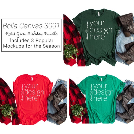 Red And Green Bella Canvas Mockup 3001 Bundle