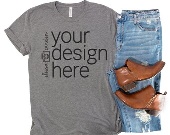 Gray Bella Canvas 3001 Shirt Mockup Deep Heather T Shirt Mock Etsy