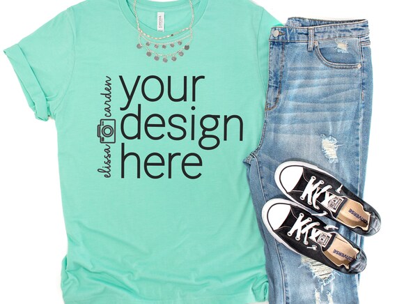 Bella Canvas 3001 Shirt Mockup Heather Mint T-Shirt