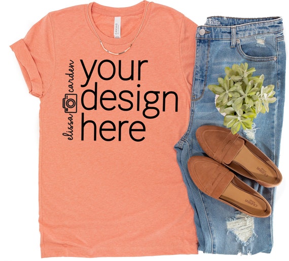 Bella Canvas 3001 Shirt Mockup Heather Sunset T-Shirt