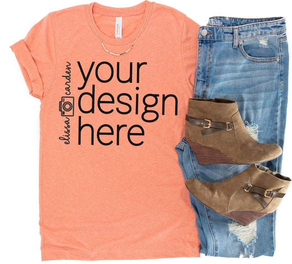 Bella Canvas 3001 Shirt Mockup Heather Sunset Orange