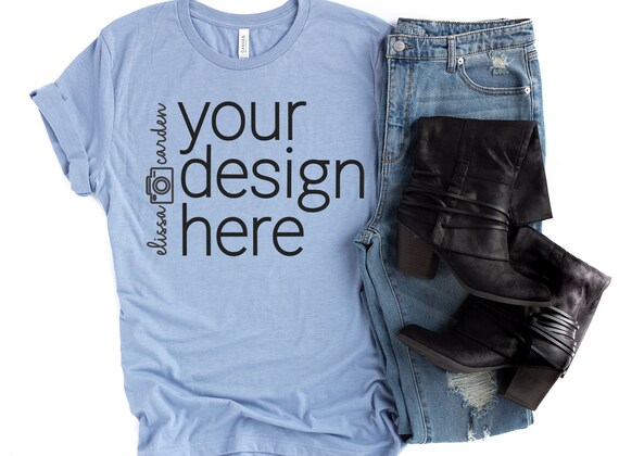 Bella Canvas 3001 T Shirt Mock Up Heather Blue Shirt Tshirt Etsy
