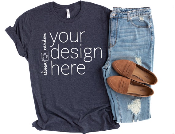 Heather Midnight Navy Bella Canvas Mockup 3001 Tshirt Mock Etsy