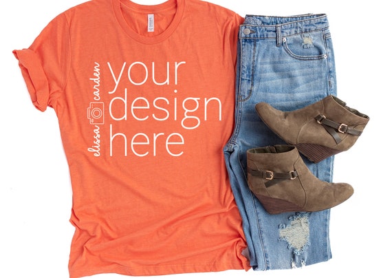 3001 Bella Canvas Mockup Photo Heather Orange Tshirt Mockup Etsy