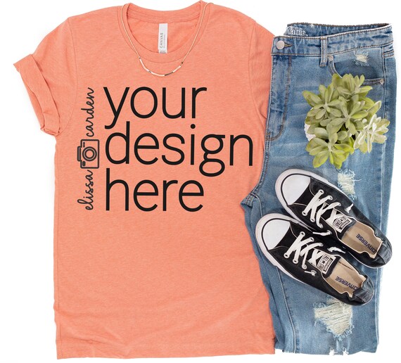 Heather Sunset Mock Up T Shirt Mockup Bella 3001 Heather Etsy