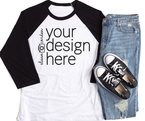 Download Black Raglan Mockup Bella Canvas 3200 Shirt Mockup 3 4 Etsy