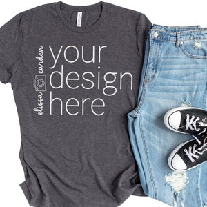 3001 Bella Canvas Mockup Photo, Dark Grey Heather Tshirt Mockup, Digital JPEG Download, Flay Lay Mock Up