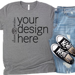 Gray Bella Canvas 3001 Shirt Mockup, Deep Heather T-Shirt Mock Up, TShirt Mockup JPEG, Flat Lay Bella Canvas Unisex Tshirt Mockup