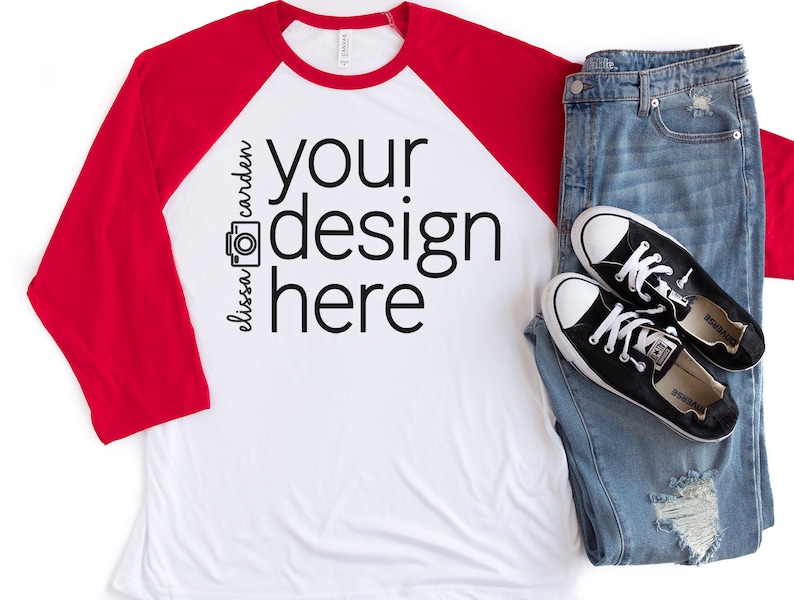 Download Red Raglan Mockup Bella Canvas 3200 Shirt Mockup 3/4 Sleeve | Etsy