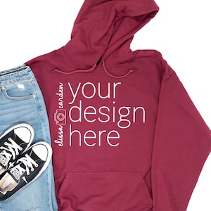 Maroon Gildan 18500 Hooded Sweatshirt Mockup, Gildan 18500 Mockup, Unisex Hoodie Mock Up, Flat Lay Mockup