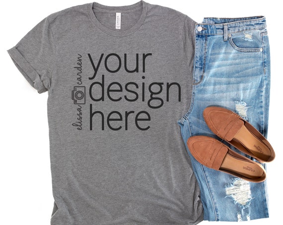 Deep Heather Bella Canvas Mockup 3001 Medium Gray Tshirt Mock Etsy