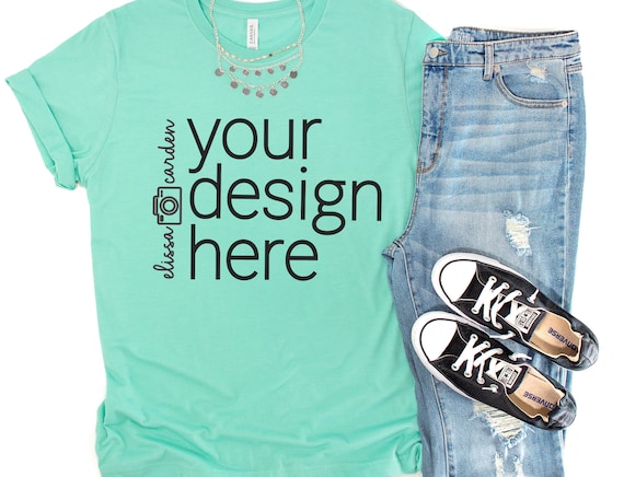 Bella Canvas 3001 Shirt Mockup Heather Mint T Shirt Mock Up Etsy