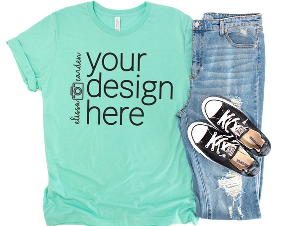 Bella Canvas 3001 Shirt Mockup Heather Mint T Shirt Mock Up Etsy