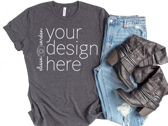 Bella Canvas 3001 T Shirt Mock Up Dark Grey Heather Shirt Etsy