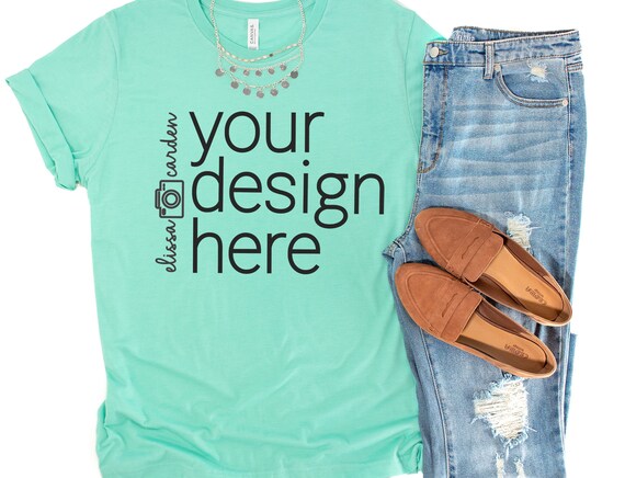 Bella Canvas 3001 Shirt Mockup Heather Mint T Shirt Mock Up Etsy