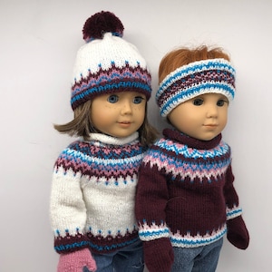 18 inch doll sweater and hat, knitting pattern, instant PDF download, complete instructions, Icelandic style sweater.