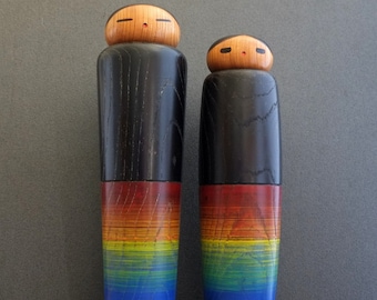 kokeshi japanese doll vintage &quot;Nijinouta&quot; by master Yamanaka Sanpei 33 and 30 cms / 13 and 11,8 inches free fast and tracked shipping