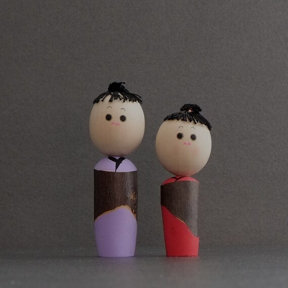 Kokeshi Japanese Doll Vintage Creative By Sadako 10 And 9 Cms Etsy