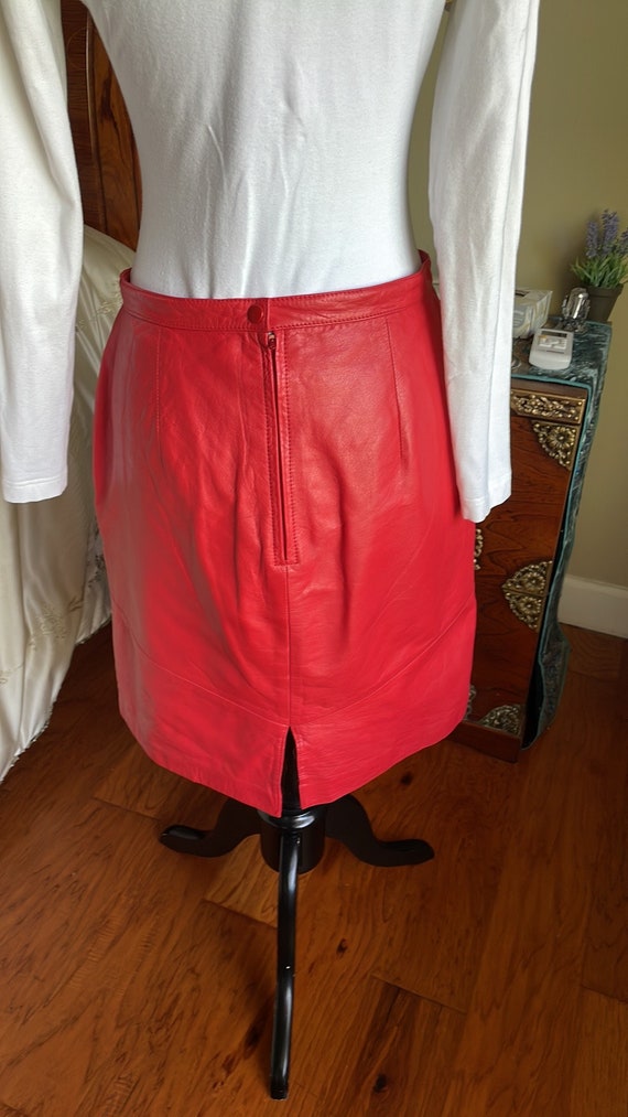 Bombshell Vintage Red Leather Pencil Skirt - image 6