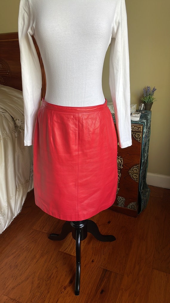 Bombshell Vintage Red Leather Pencil Skirt - image 2