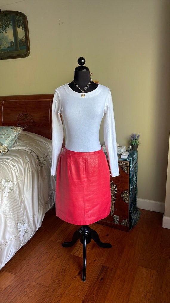 Bombshell Vintage Red Leather Pencil Skirt - image 1