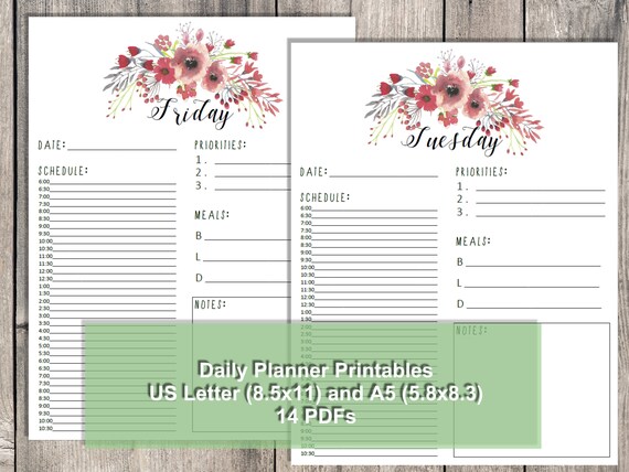 Floral Daily Planner Printable Daily Planner Printable | Etsy