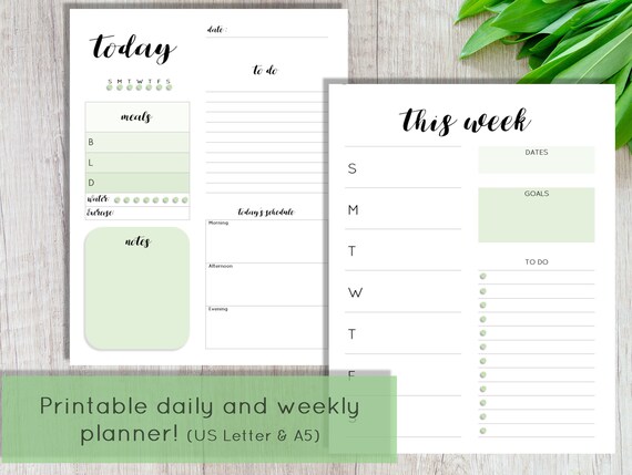 daily and weekly planner pages printable daily planner printable weekly planner green planner daily planner inserts a5 planner day planner pages