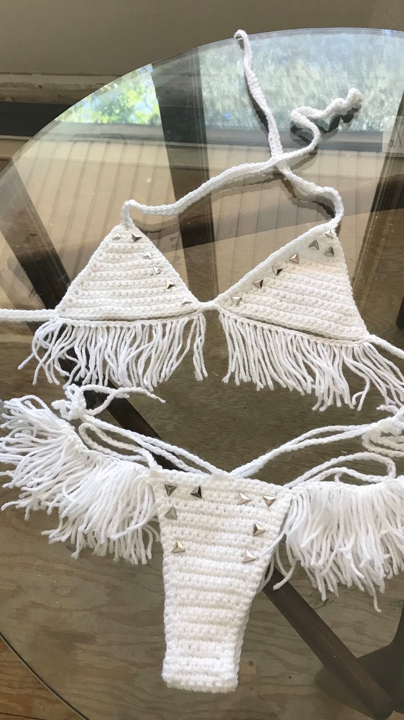 Studded Fringe Bikini Etsy