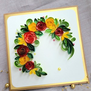 Carte 3D de joyeux anniversaire, carte pour maman, carte de fleurs d'automne, bouquet de fleurs quilling
