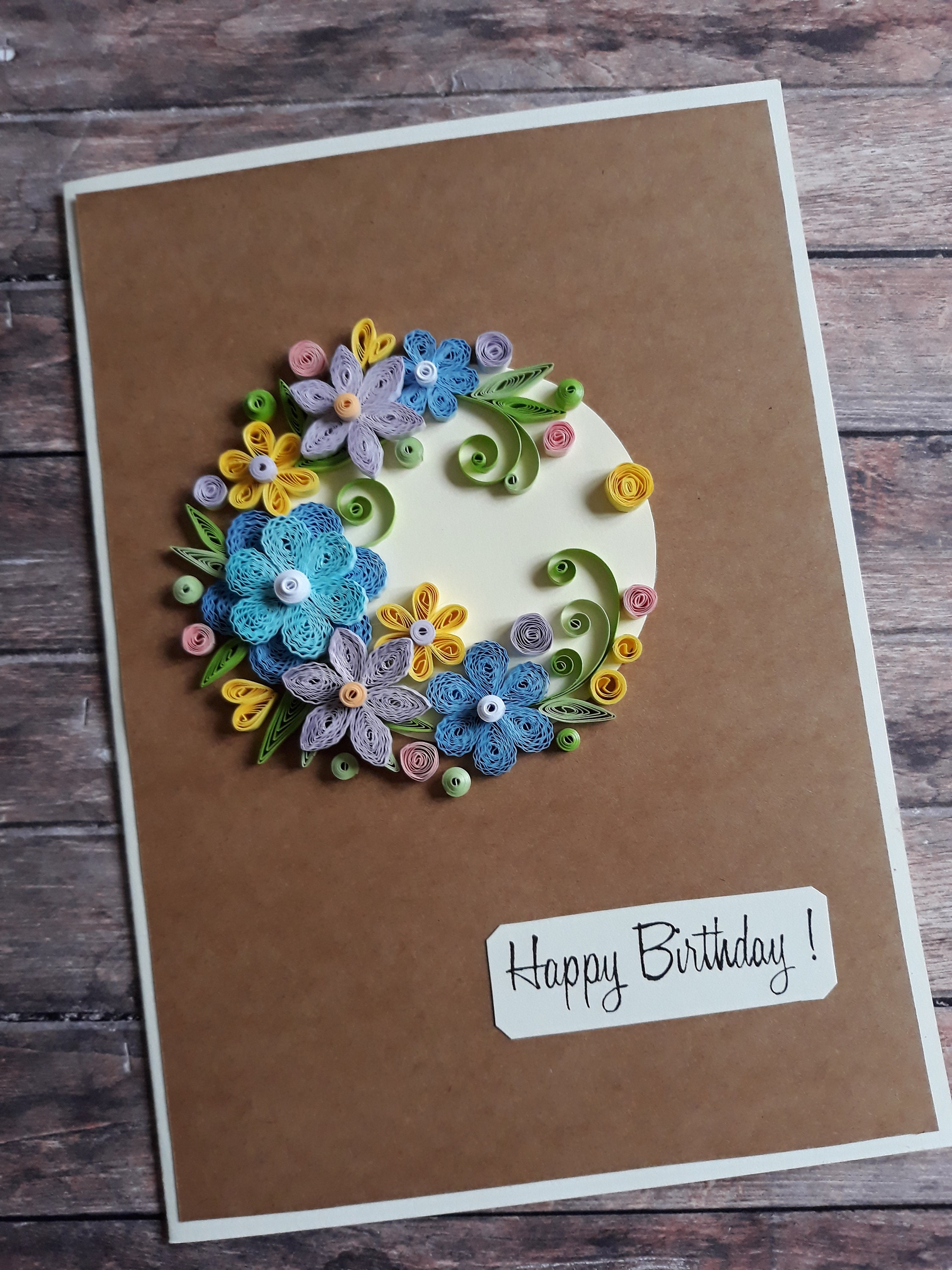 Quilling Birthday Card with Blue Purple and Yellow Flowers Etsy