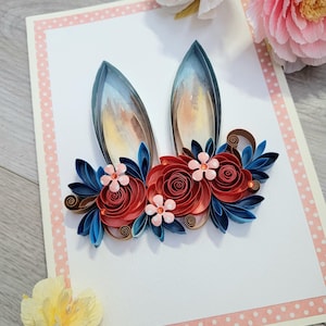 Carte de voeux oreilles de lapin de Pâques Quilling, cadeau de Pâques, cadeau pour maman, grand-mère, amie, décoration de Pâques